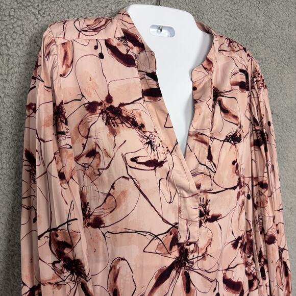 by Anthropologie Henley Blouse Multicolor Flowy Top sz Medium office career boho - Picture 2 of 10